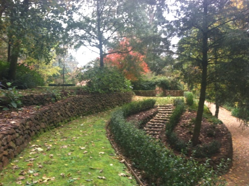 A pathway in the many gardens at Elly and Alfred's home. Seen in the fall, it is hard to believe that brush fires are a constant threat during the summer months.
